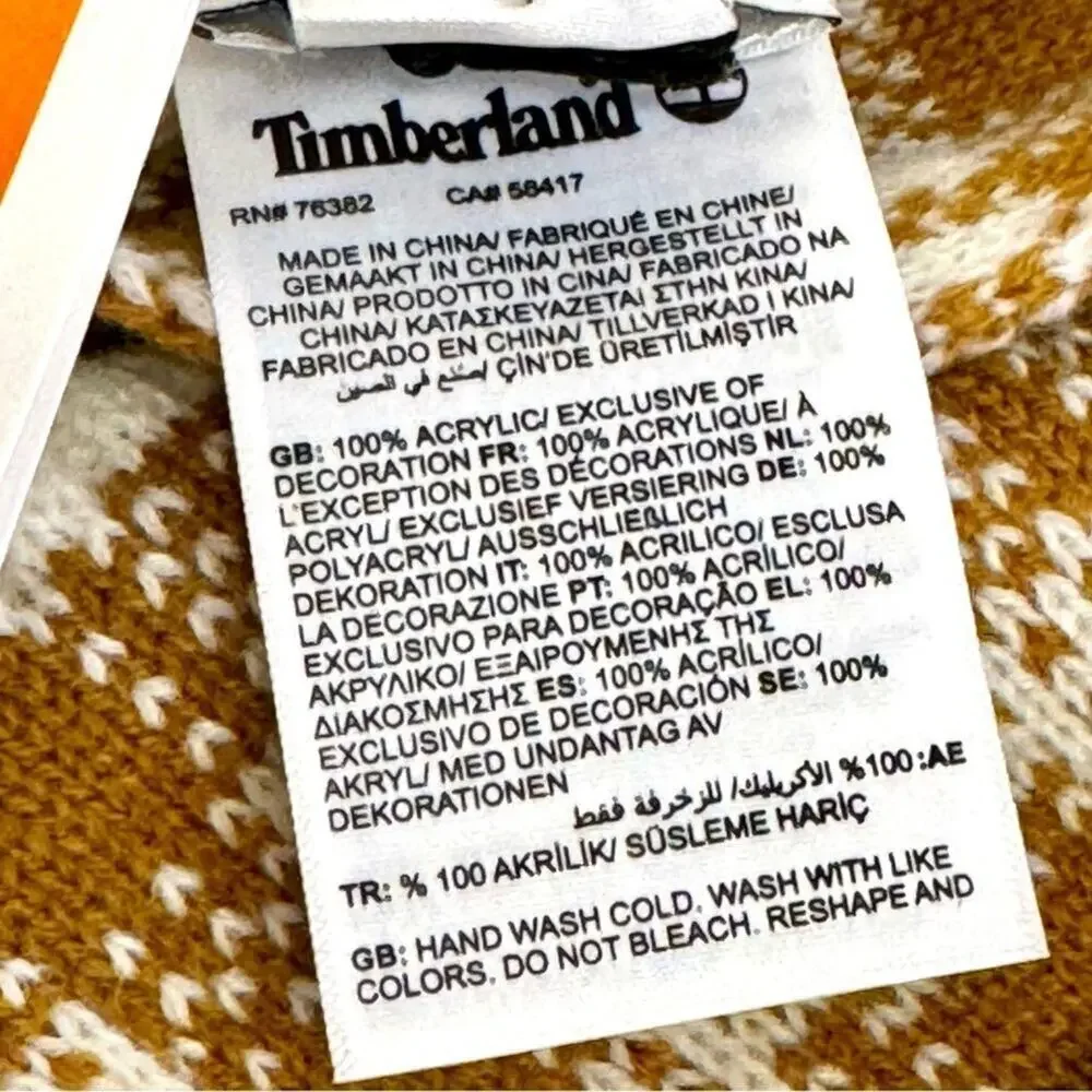 NWT Timberland Plaid Knit Scarf Brown Cream Winter Snow Warm